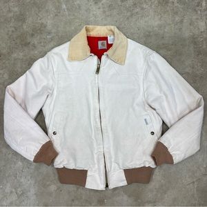 VTG Carhartt JQ167 White Tan Western Zip Canvas Lined Work Jacket UNION USA Sz M